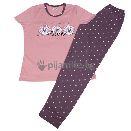 Дамски пижами Пижами с къс ръкав Дамска пижама къс ръкав, дълъг панталон, Маргаритки 155